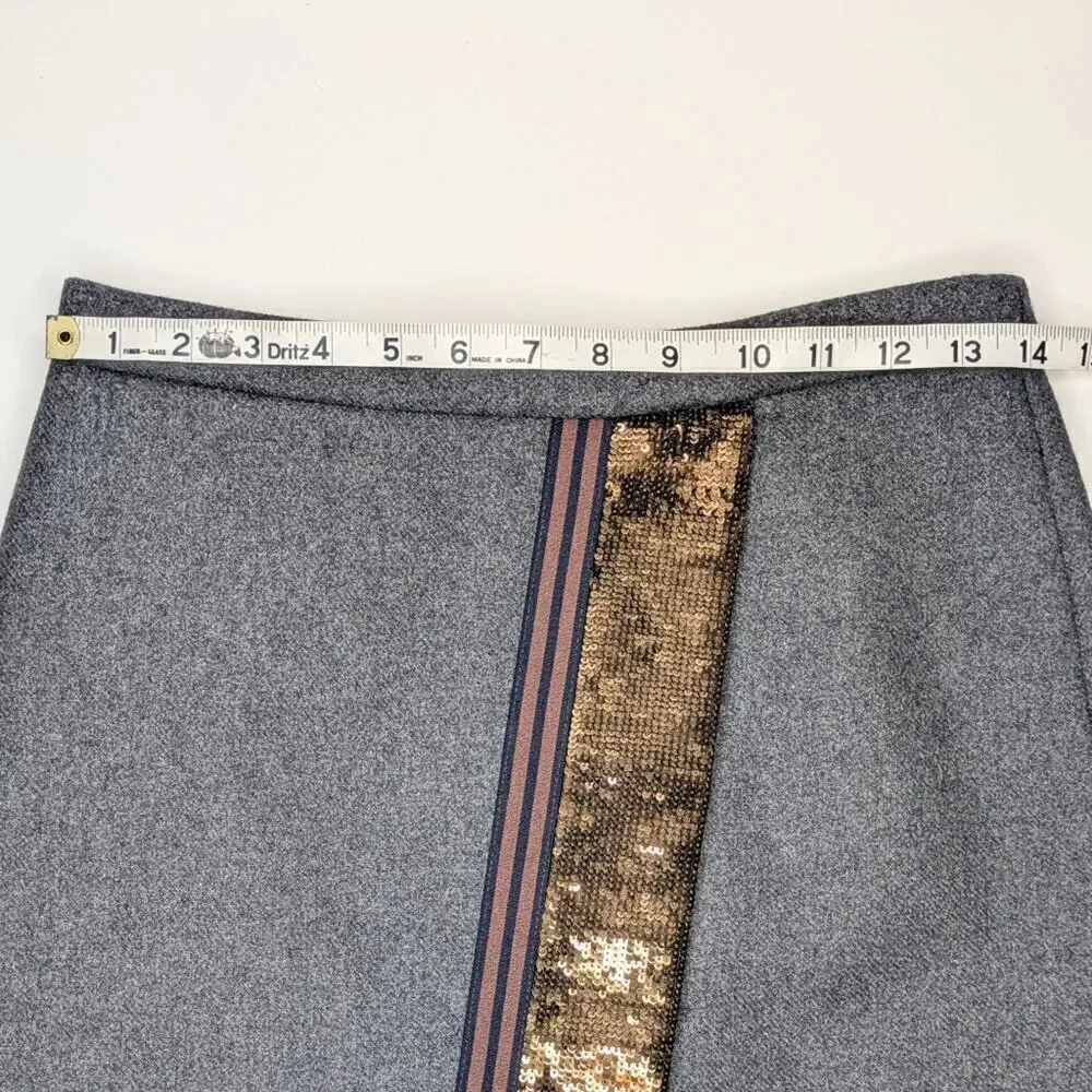 J. Crew gray wool blend faux wrap sequined mini skirt holiday back zip size 00